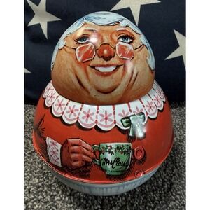Vintage Bristol Ware 1981 Roly Poly Mrs. Claus Tin Christmas Collectible Decor